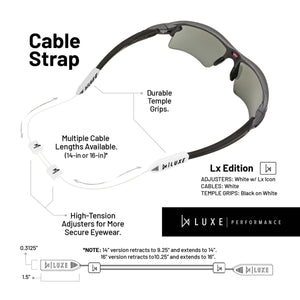 Luxe Performance Eyewear Cable Strap White/Black 14"