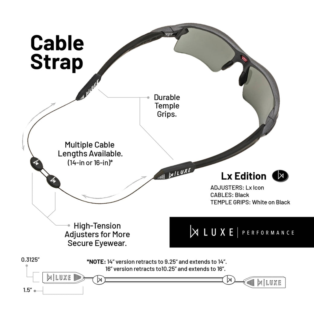 Luxe Performance Eyewear Cable Strap Black & White 14"