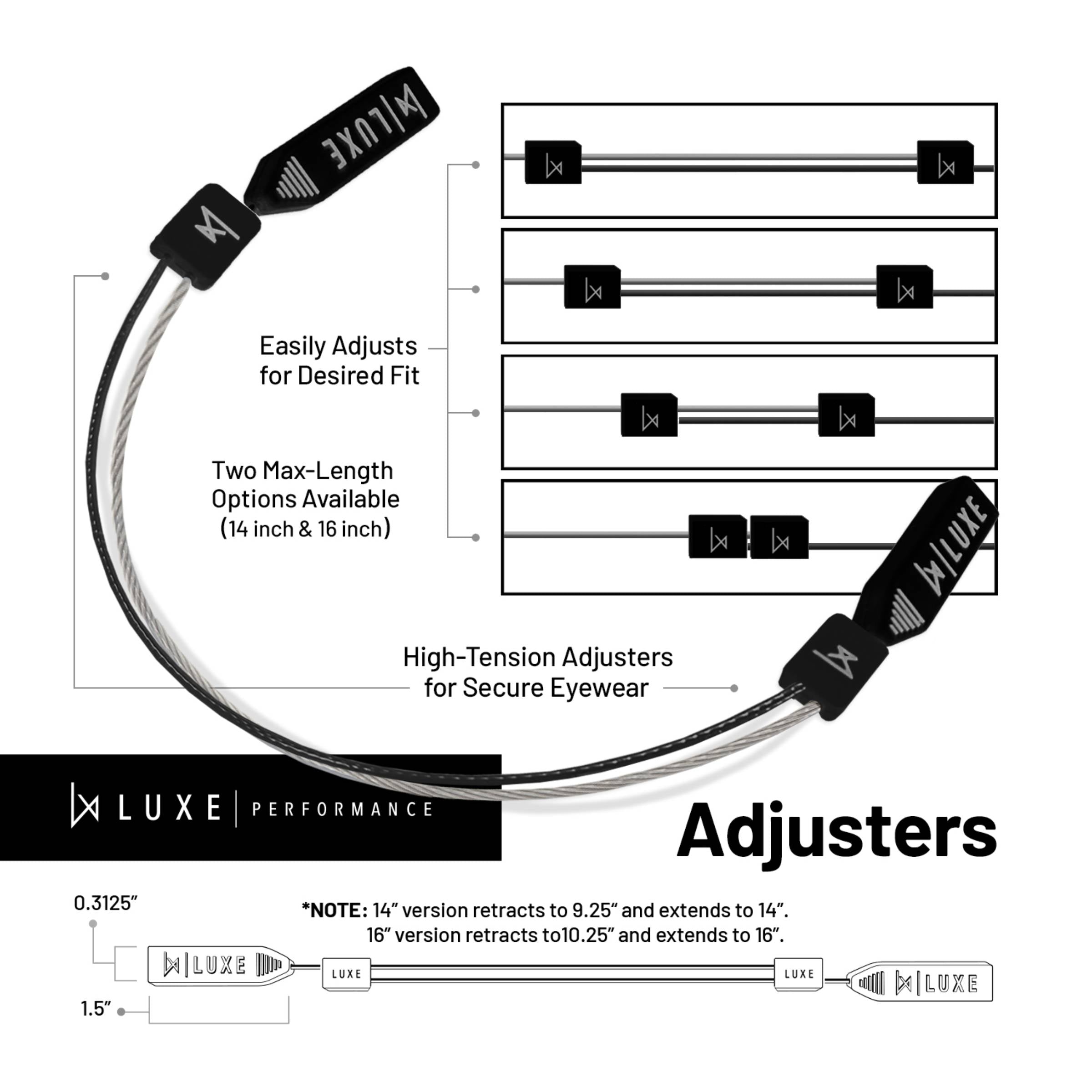 Luxe Performance Eyewear Cable Strap Grey & Black 14"