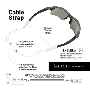 Luxe Performance Eyewear Cable Strap White/White 14"