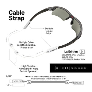 Luxe Performance Eyewear Cable Strap White 16"